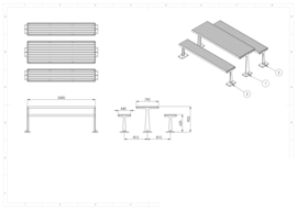 Cortenstaal picknickset 'Manuel' 2400x2200x900