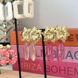 STATEMENT OORBELLEN FLOWER DARK PINK  - GOLD PLATED