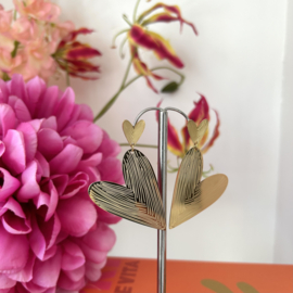 STATEMENT OORBELLEN DUBBELE HARTJES  - GOLD PLATED