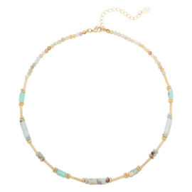 KETTING NATUURSTENEN BLAUW  - GOLD PLATED