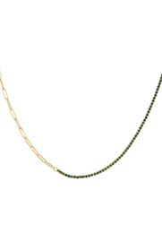 KETTING CHAIN & STRASS GROEN - GOLD PLATED