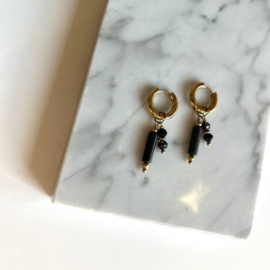 OORBELLEN ZWARTE STEENTJES - GOLD PLATED