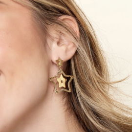 STATEMENT OORBELLEN DUBBELE STERREN  - GOLD PLATED