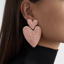 OORBELLEN ROZE HARTJES - GOLD PLATED