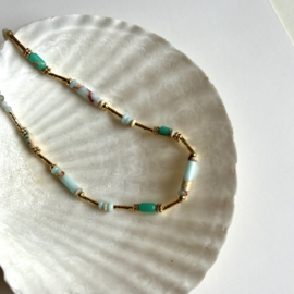 KETTING NATUURSTENEN BLAUW  - GOLD PLATED