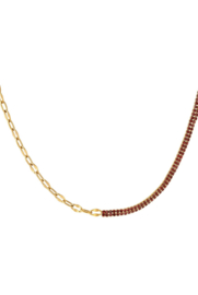 KETTING CHAIN & STRASS ROOD  - GOLD PLATED