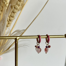 OORBELLEN ROZE HARTJES - GOLD PLATED