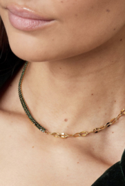 KETTING CHAIN & STRASS GROEN  - GOLD PLATED