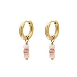 OORBELLEN LICHT ROZE STEENTJES - GOLD PLATED