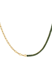 KETTING CHAIN & STRASS GROEN  - GOLD PLATED