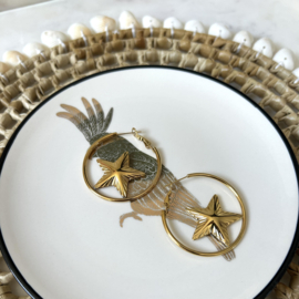 STATEMENT OORBELLEN HOOPS WITH STAR  - GOLD PLATED