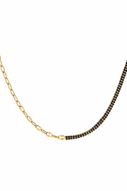 KETTING CHAIN & STRASS ZWART  - GOLD PLATED