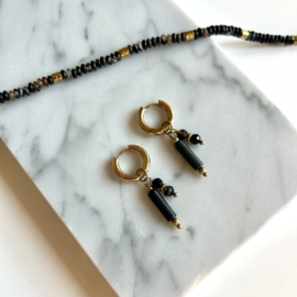 OORBELLEN ZWARTE STEENTJES - GOLD PLATED