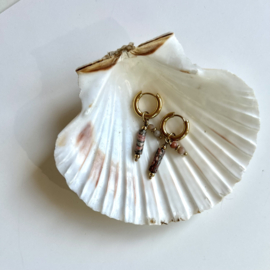 OORBELLEN RODE STEENTJES - GOLD PLATED
