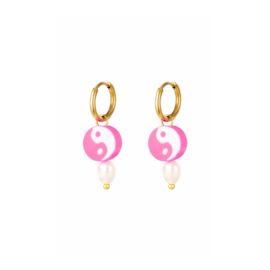 OORBELLEN YIN YANG ROZE - GOLD PLATED