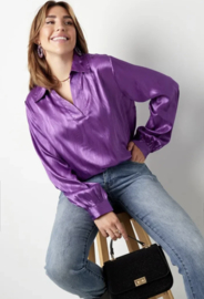 SATIJNEN BLOUSE MET PRINT - PAARS