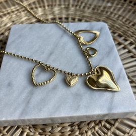 KETTING MET HARTJES BEDELS OPEN - GOLD PLATED