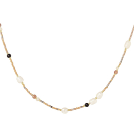 KETTING NATUURSTENEN BRUIN  - GOLD PLATED