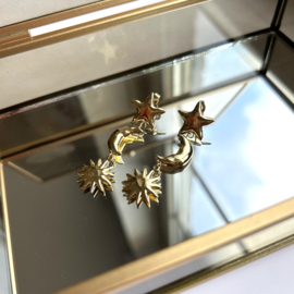 OORBELLEN STER, MAAN & ZON - GOLD PLATED