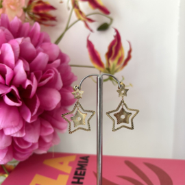 STATEMENT OORBELLEN DUBBELE STERREN  - GOLD PLATED