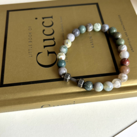 ELASTISCHE ARMBAND MET NATUURSTENEN EN DUMBELL