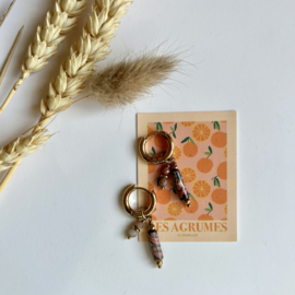 OORBELLEN RODE STEENTJES - GOLD PLATED