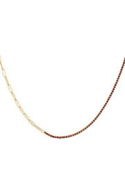 KETTING CHAIN & STRASS ROOD  - GOLD PLATED
