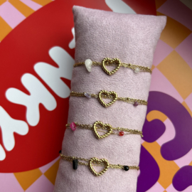 ARMBAND LOVE & STONES ROZE/ROOD - GOLD PLATED