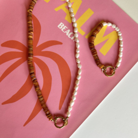 KETTING PARELMOER DUO - GOLD PLATED