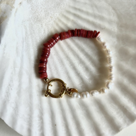 ARMBAND PEARLS AND STONES ROOD - GOLD PLATED