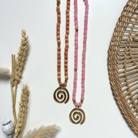 KETTING NATUURSTENEN SWIRL - ORANJE/BRUIN