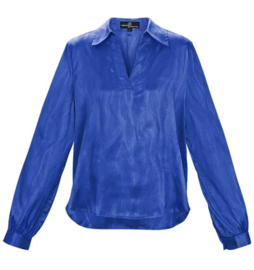 SATIJNEN BLOUSE MET PRINT - BLAUW