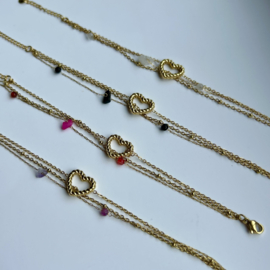 ARMBAND LOVE & STONES ZWART - GOLD PLATED