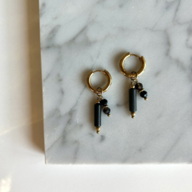 OORBELLEN ZWARTE STEENTJES - GOLD PLATED