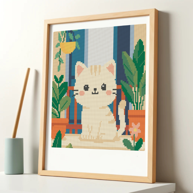 Poes op het balkon digitaal borduurpatroon