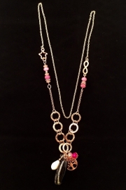 Ketting met roze glas en Agaath 0120