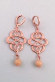 Oorbellen mat rosé gouden hanger met vanille Jade 0268