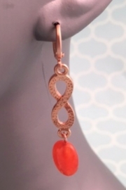 Oorbellen rosé gouden hanger met oranje Jade 0267