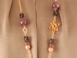 Ketting met paarse Amethyst en ceramiek 0117