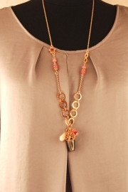 Ketting met roze glas en Agaath 0120