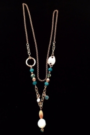 Ketting aqua Cjech glass en facet natuursteentjes met Agaath 0102