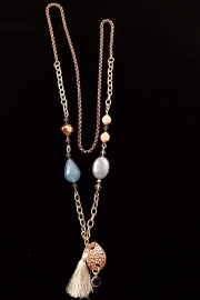 ketting met Aquamarine en grijze Jade 0109