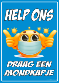 Corona sticker "Help ons - Draag een mondkapje"