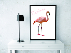 Poster Flamingo met tekst, roze A3