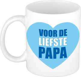 Witte mok - Voor de liefste papa - blauw hart / vaderdag