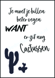 Toilet poster "Er zit nog Cactussen" zwart wit A5 / A4