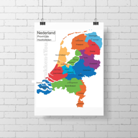 Landkaart Nederland - Provincie - Hoofdsteden 60x66