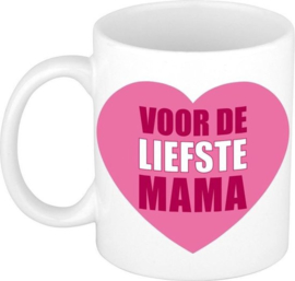 Witte mok - Voor de liefste mama - roze hart / moederdag