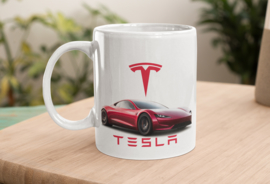 Mok  met afbeelding Tesla rood