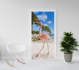 Deurposter - deursticker Flamingo - tropisch